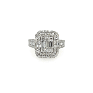 White Gold Multistone Ring with Square Cut Diamonds